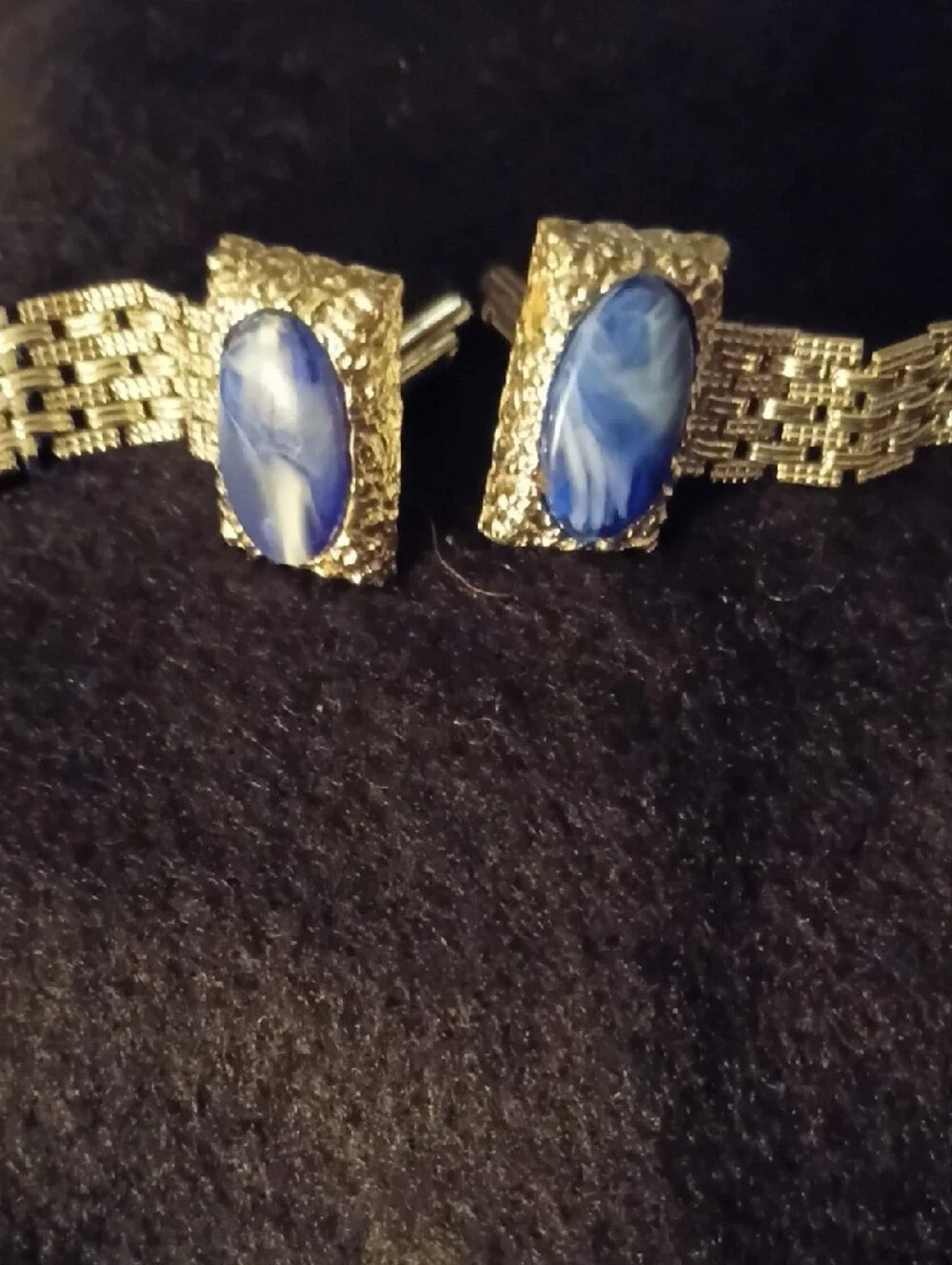 SWANK Silver-Tone Cuff Links with Blue Marbled Ovals